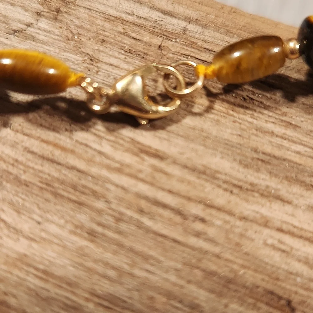14k Tiger Eye Beaded Women's Necklace - Brown